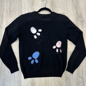 Vintage black wool sweater with paw prints